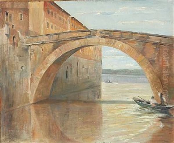 Scene From Southern Europe With A Bridge by Johan Rohde