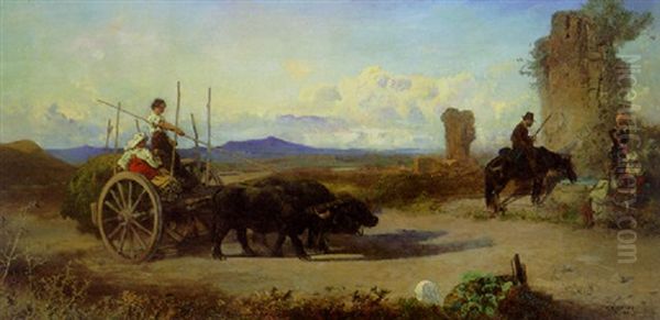 Driving The Oxen by Anton Romako