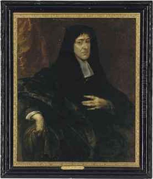 Portrait Of A Gentleman, Traditionally Identified As Charles Ii(1630-1685), Half-length, In A Black Cloak, Gloves In His Righthand by Pieter Borsselaer