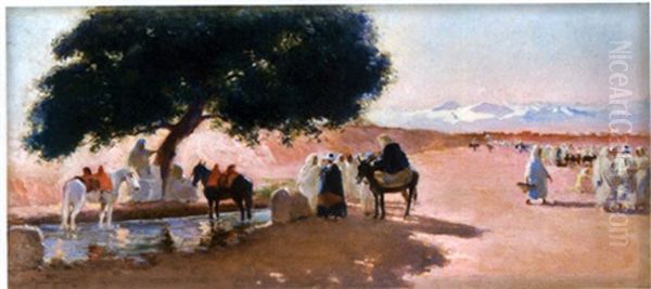 Souk El Khemmis, Repos Sous L'arbre, Marche Du Jeudi, Marrakech by Maurice Romberg De Vaucorbeil