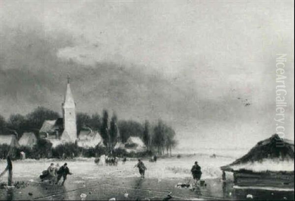 Skating Figures Near Ijsselstein by Nicolaas Johannes Roosenboom