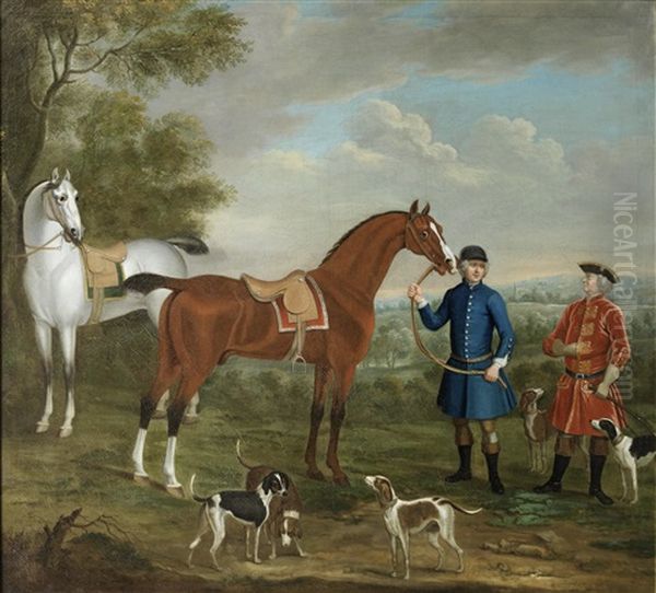 A Bay And A Grey Hunter, Said To Belong To Thomas Watson, 3rd Earl Of Rockingham, In A Landscape by Richard Roper