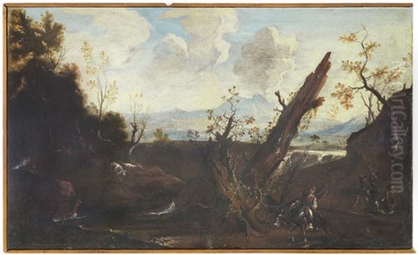 Paesaggio Di Fluviale Con Viandante by Salvator Rosa