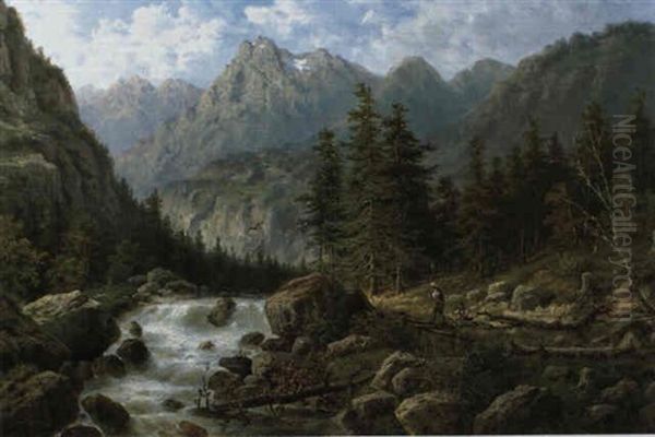 Gosauschlucht Mit Blick Auf Den Donnerkogel, Salzkammergut by Julius Karl Rose