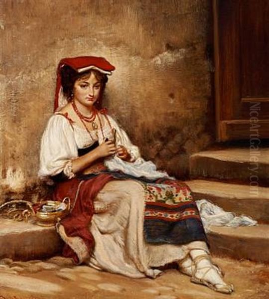 A Young Seated Italian Woman by Vilhelm Rosenstand