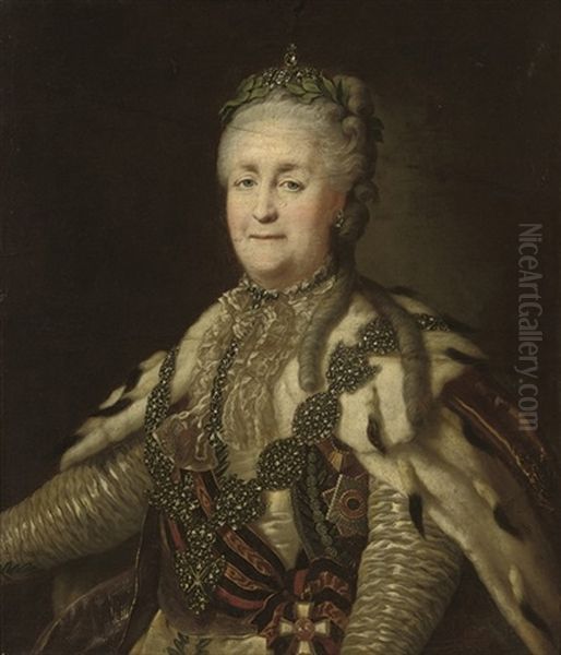 Portrait Of Catherine The Great, In An Ermine-trimmed Robe, Wearing The Chain Of The Order Of St. Andrew by Alexander Roslin