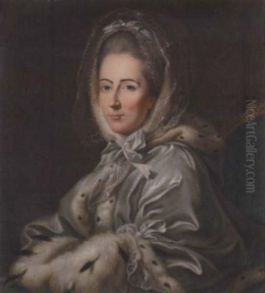 Portrait Of A Lady (mrs. Martha Noble?) In A Grey Ermine-trimmed Coat With A Fur Muff by Alexander Roslin