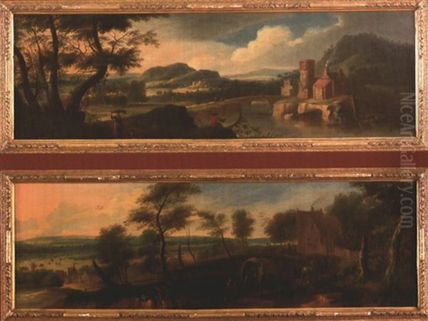 Landscape With Rolling Hills And Figures (+ Landscape With Rolling Hills And Figures; Pair) by James Ross