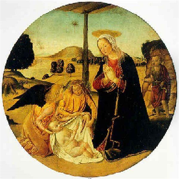 The Virgin Adoring The Christ Child In An Extensive         Landscape, With Two Attendant Angels... by Cosimo Filippo Rosselli