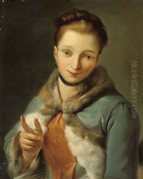 Portrait Of A Lady In A Blue Cloak With Ermine Trim by Pietro Antonio Rotari