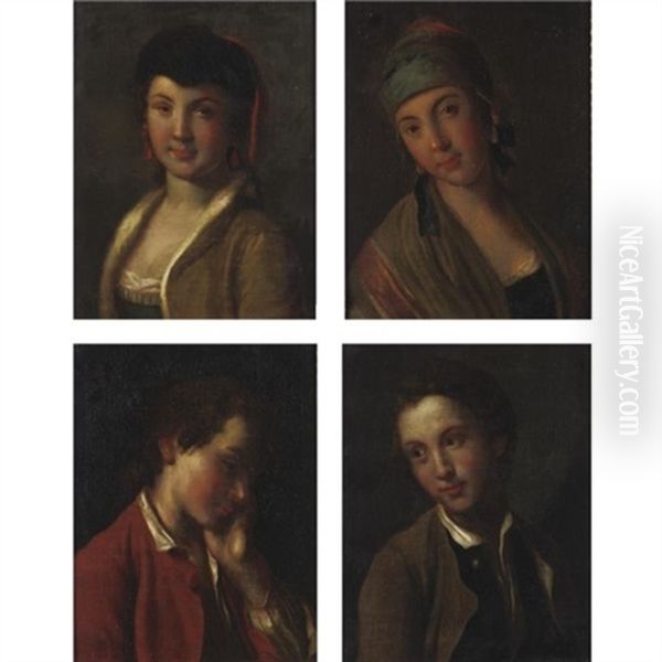 Portraits Of Young Men And Women (set Of Four) by Pietro Antonio Rotari