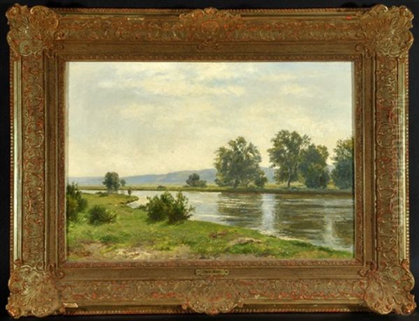 Weite Flusslandschaft Mit Angler by Philipp Roeth