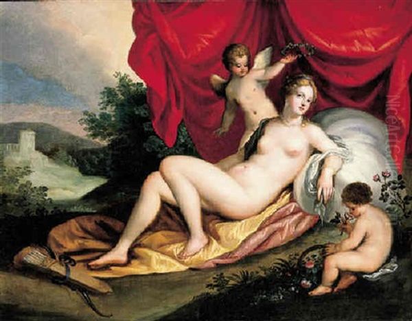 Venus Reclining With Two Putti by Hans Rottenhammer the Elder