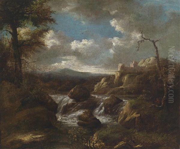 Landschaft Mit Wasserfall Und Ruine by Jacob Van Ruisdael