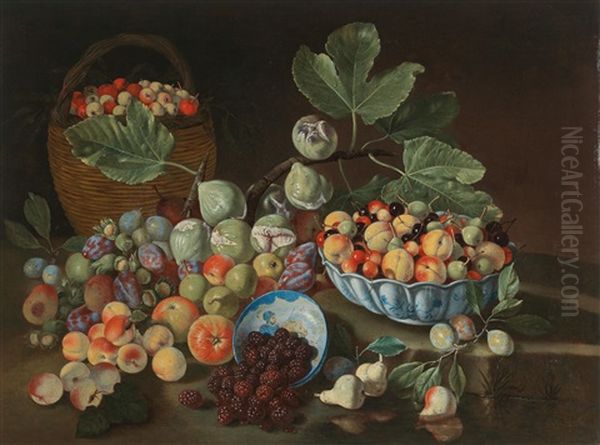 Still Life With Peaches Figs And Blackberries by Giuseppe Ruoppolo