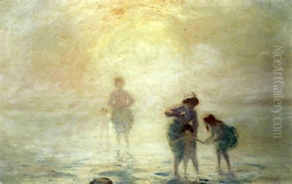 Women And Children Paddling by George Russell