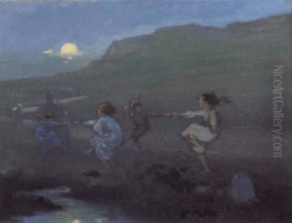 Children Dancing At Dusk by George Russell