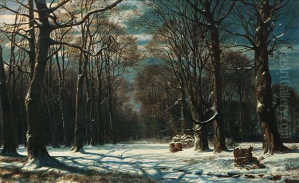 Night In A Winterly Forest by Johann Valentin Ruths