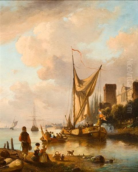 Ice Skating On The Canal (+ Sailboats Entering Harbor; Pair) by Jean (Jan) Michael Ruyten