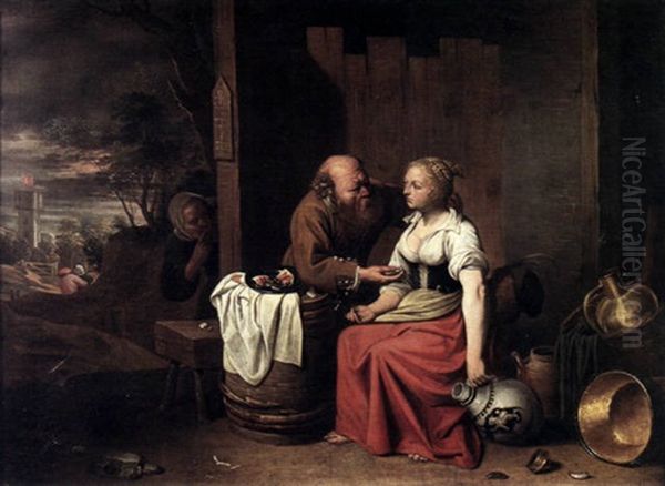 An Interior With A Man Propositioning A Woman by David Ryckaert III