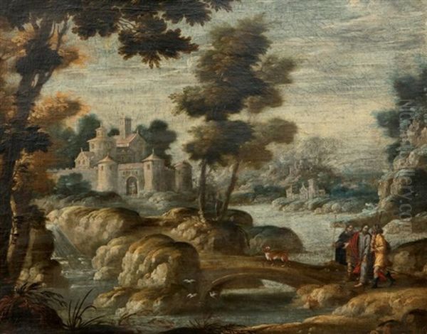 Paysage De Foret Avec Les Pelerins D'emmaus by Marten Ryckaert