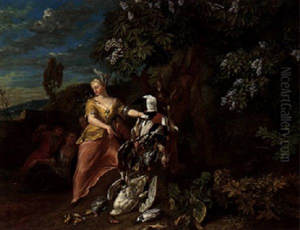 An Arcadian Landscape With Figures And Dead Game by Pieter Rysbraeck