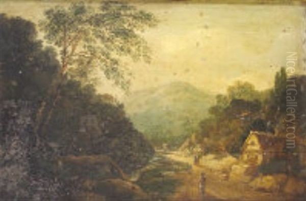 Soldier By Cottage On A Mountain Path, Carriage In The Distance by William Sadler the Younger