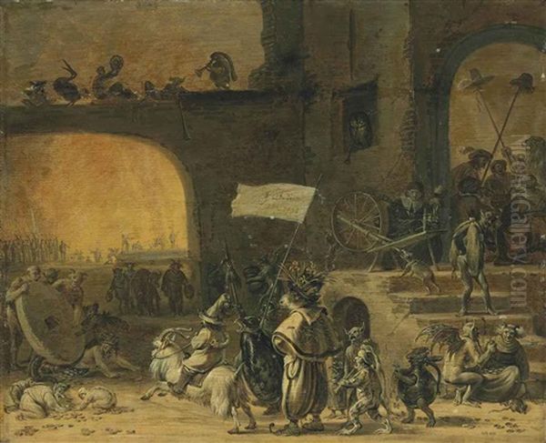 A Hoard Of Creatures With The Seven Deadly Sins, Before A Tavern by Cornelis Saftleven