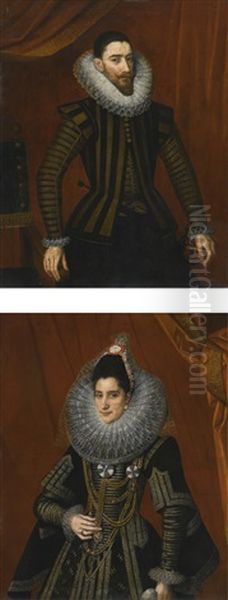 Portrait Of A Man, Three-quarter Length, With A Double Layered Lace Cartwheel Ruff; Portrait Of A Woman, Three-quarter Length, With A Double Layered Lace Cartwheel Ruff by Alonso Sanchez Coello