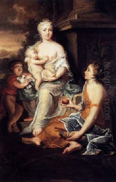 Portrait Historiee Of A Mother With Her Children, Personifying An Allegory Of Charity And Concord by Gerard Sanders