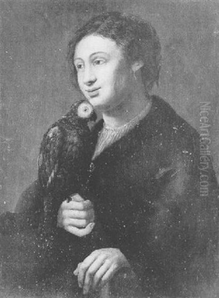 Portrait D'un Jeune Homme Tenant Un Perroquet by Dirck Dircksz van Santvoort