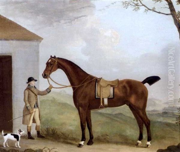 A Chestnut Hunter Held By A Groom by Francis Sartorius the Elder