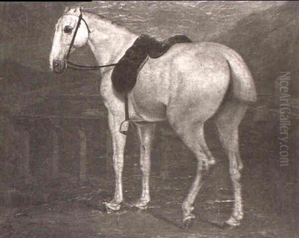 Study Of A Saddled Grey Horse, An Italianate Landscape      Beyond by Francis Sartorius the Elder