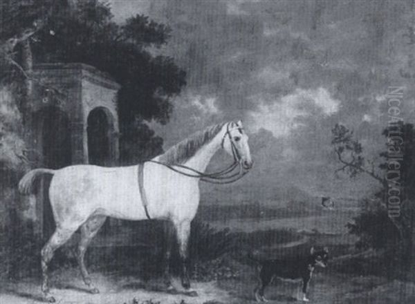 A Grey Hunter With A Terrier In A Landscape by Francis Sartorius the Elder