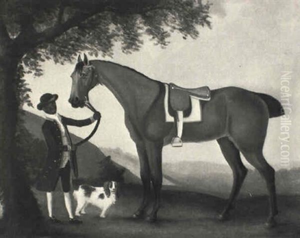 A Saddled Hunter Held By A Groom With A Terrior by Francis Sartorius the Elder