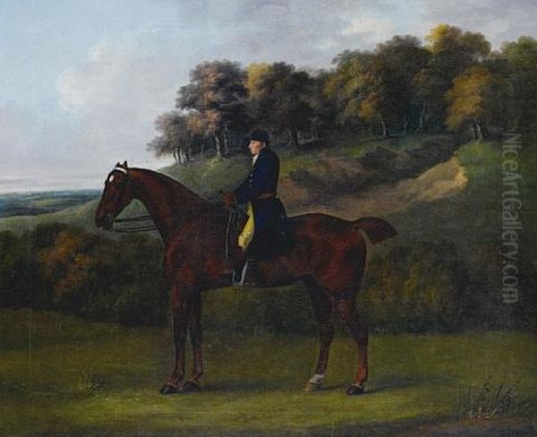 A Bay Hunter With A Rider Up In A Wooded Landscape by John Nost Sartorius