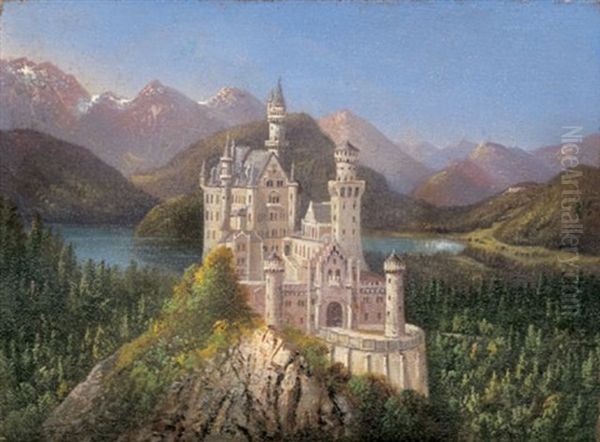 Blick Auf Schlos Neuschwanstein Mit Den Alpen Im Hintergrund by Hubert Sattler