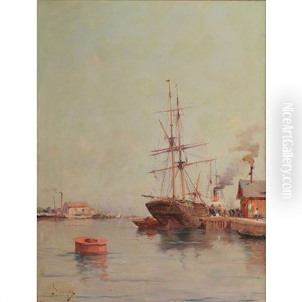 Sailing Ship In Harbor by Paul Savigny