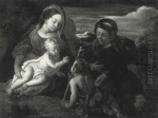 The Madonna And Child With The Infant St. John The Baptist And St. Elizabeth by  Scarsellino