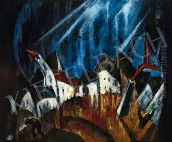 Village In Storm by Janos Schadl