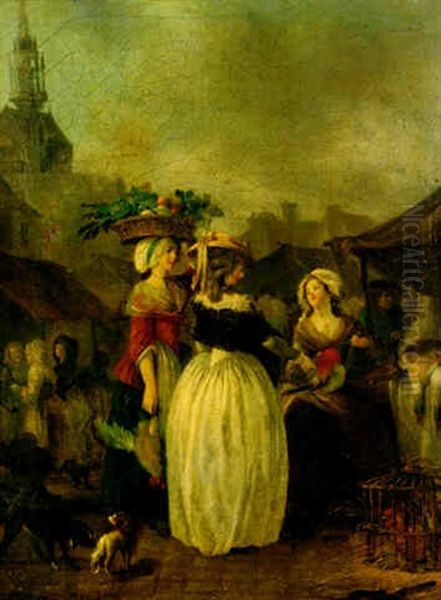 Ladies At Market Buying Poultry by Jean-Frederic Schall