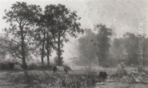 Cattle In A Water Meadow by Edmond De Schampheleer