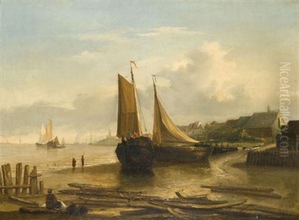 Barques Sur La Greve by Jules Schaumburg