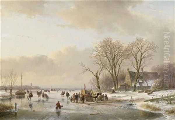 Winterliche Kanallandschaft by Andreas Schelfhout