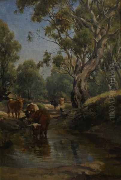 Cows At A Pool by Jan Hendrik Scheltema