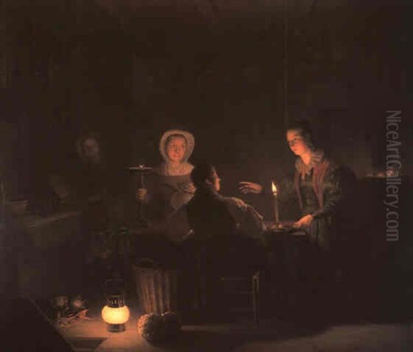 Candlelit Interior With Figures by Petrus van Schendel