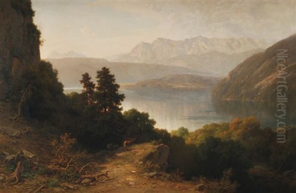 Le Brame Du Cerf En Montagnes Alpines by Joseph Schertel