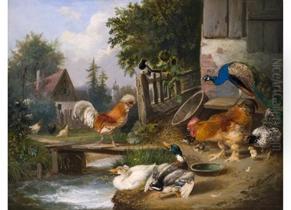 Huhnerhof Mit Pfau Und Enten by Julius Scheuerer