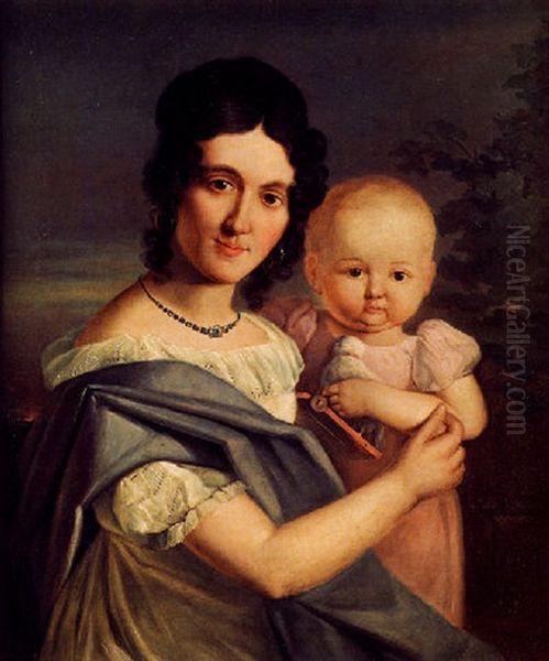 Portrait D'une Femme Avec Son Enfant by Christian Carl August Schieferdecker