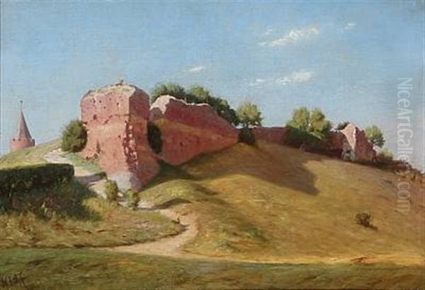 Summer Day With Castle Ruins And Gasetarnet (the Goose Tower), Vordingborg Denmark by Niels Frederik Schiottz-Jensen